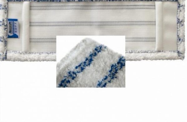 Moppbezug Microborsten 40 cm weiß mit blau/grauen Bürstenstreifen